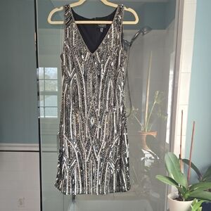 Glamorous V-Neck Sequin Dress - Black and Silver